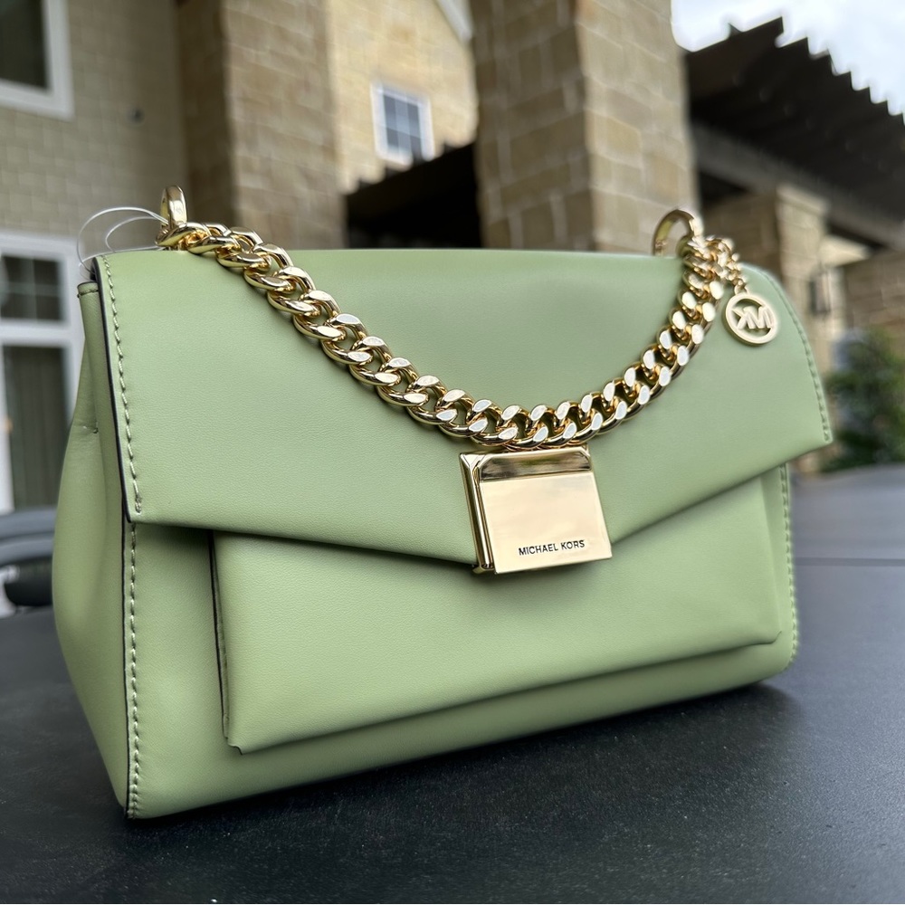 NWT Michael Kors Lita Medium Leather Shoulder Crossbody Bag Sage Green